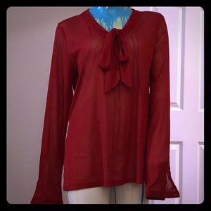 Sheer L/S Polka Dot Tie-Neck Blouse (EUC)